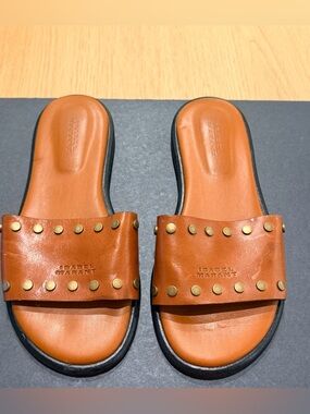 Isabel Marant Brown Leather Stud Slide Sandals